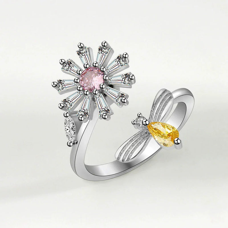 VENTFILLE 925 Sterling Silver Sunflower Diamond Zircon Rotatable Ring For Women Gift Relieve Stress Ring Jewelry Wholesale