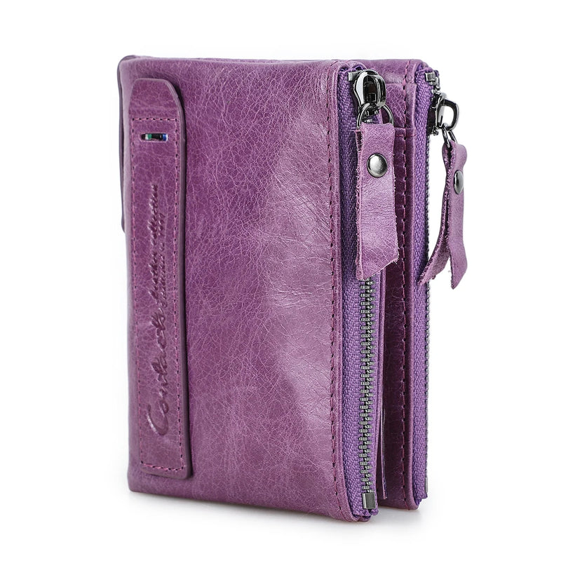 CONTACT'S Fashion Genuine Leather Women Wallet Bifold Card Holder Coin Purse Small Women's Purse Money Clip Men Pocket Wallets