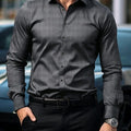 Men's dark plaid long sleeved shirt slim fit European | SAMAG