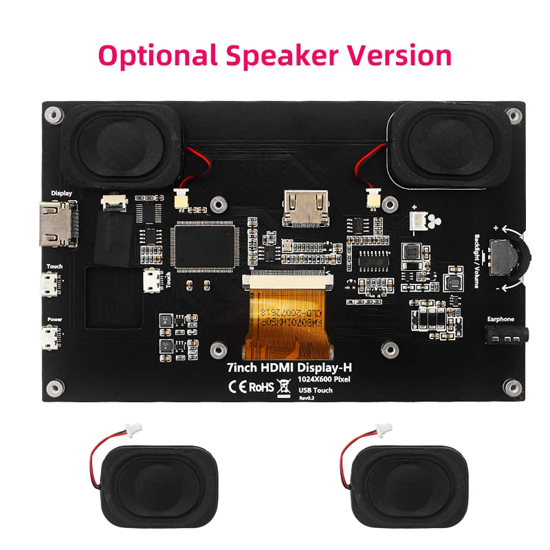 7 Inch Portable Display IPS LCD Capacitive Touch Screen 1024x600 Monitor Optional Speakers for Raspberry Pi Laptop PC