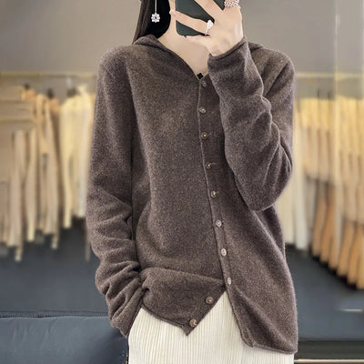 100% Merino Wool Sweater Cardigan Women Korean Fashion | SAMAG