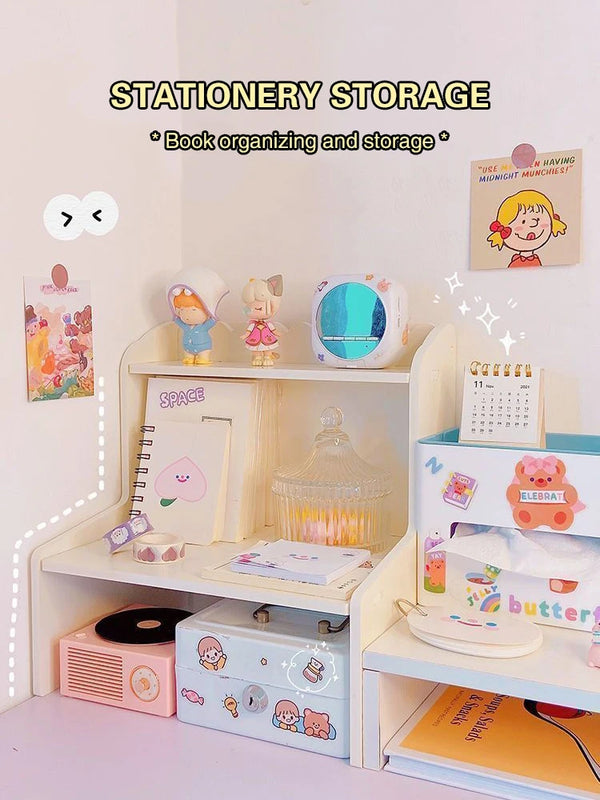 INS Desktop Storage Box 2 Layers Home Bedroom Dresser Skin Care Products Lipstick Shelf Study Stationery Books Sundry Organizer