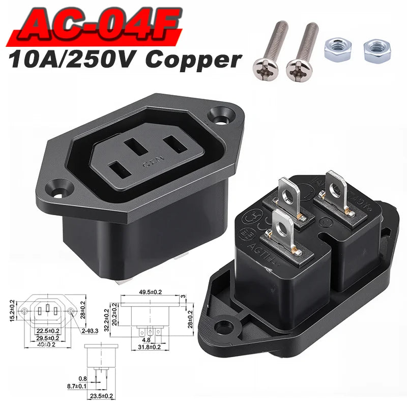 IEC 320 C13 C14 AC Inlet Power Plug Socket 250V 10A Fuse Red Lamp Rocker Switch Rewirable 3Pin Electrical Male Female Connector