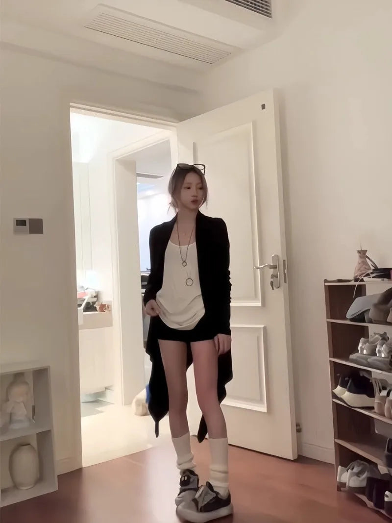 Korean Irregular Black Cardigan Two Piece Sets Style - Visuel 2 | SAMAG