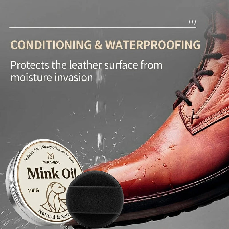 Mink Oil Leather Care Kit with Free Application Sponge - Softens, Protects & Extends Life of Your Favorite Leather Items