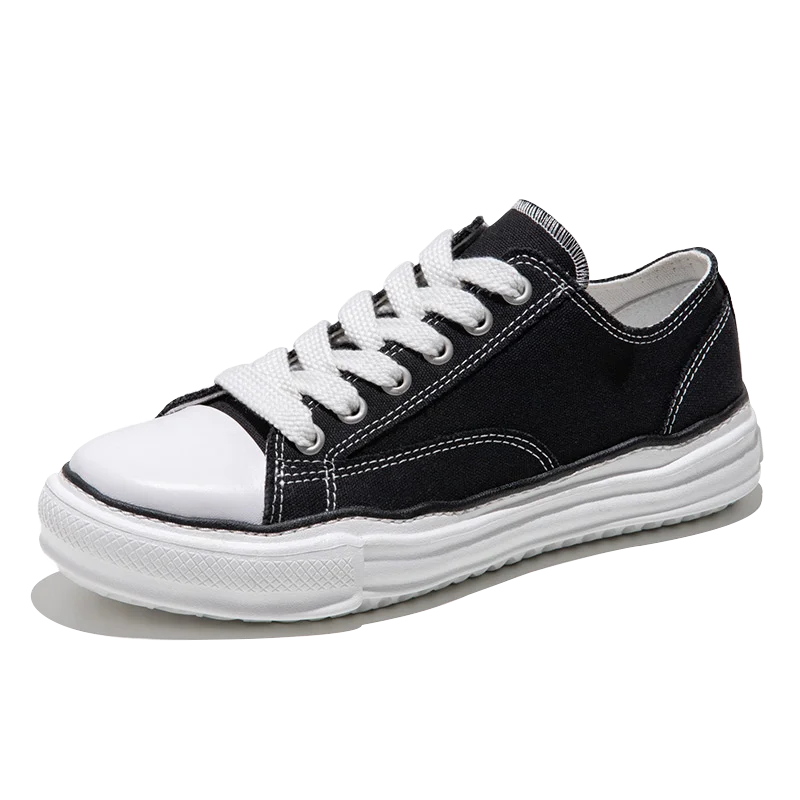Maden Casual Low-top Dissolved Canvas Shoes for Men's Spring Autumn Street Outfits Sneakers Soft Sole Lace-up Skateboard Shoes