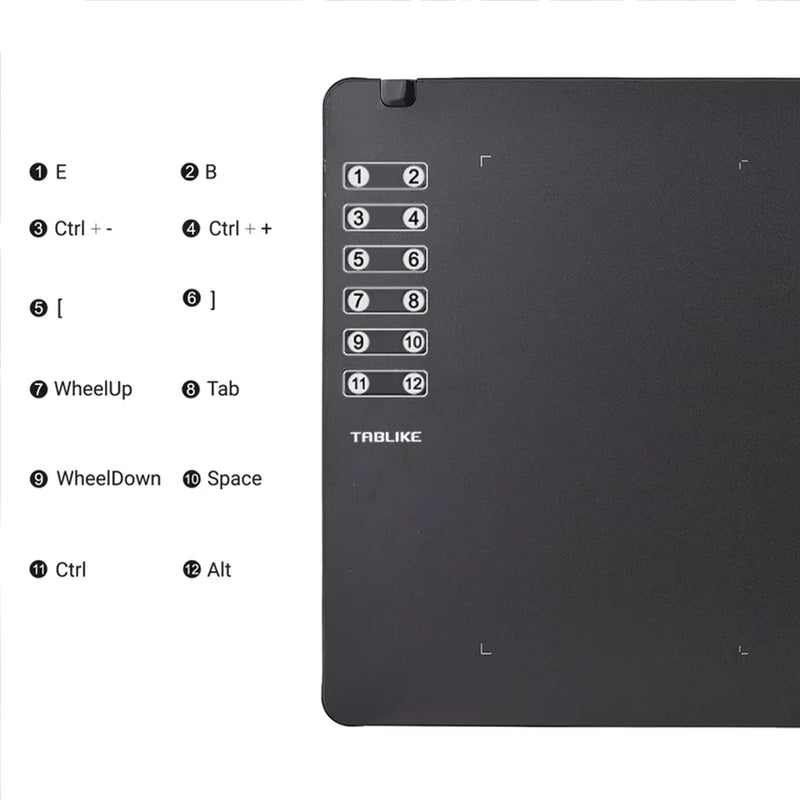 TABLIKE T1161 Graphics Drawing Tablet Ultra-thin Art Creation Sketch with Battery-free Stylus 8 Pen Nibs 8192 Levels Pressure