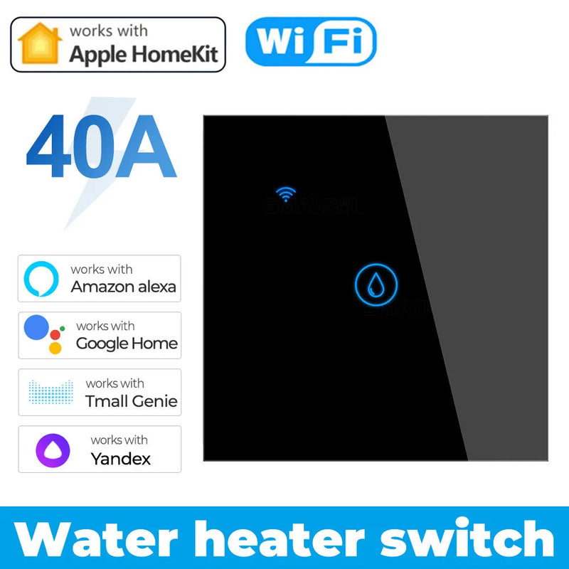 40A Homekit Water Heater Switch Smart Boiler Water Heater WiFi Light Switch Timer Panel Switch High Power Support Alexa Alice