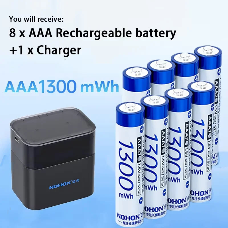 NEW Nohon Rechargeable Battery 1.5V AA 3600mWh AAA 1300mWh Original Li Batteries With Charger for Clock Video Radio Game Camera