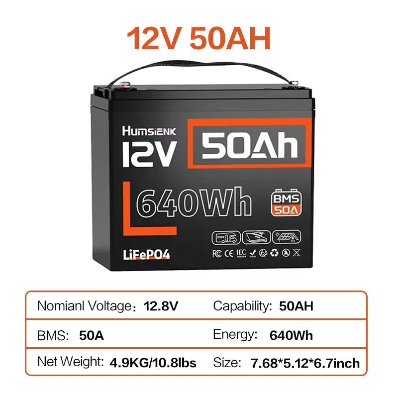 Humsienk 12V 100Ah 150Ah 200Ah 314Ah LiFePO4 Battery Built-in BMS Low Temperature Protection For  RV/ Camp/ Solar Energy Storage