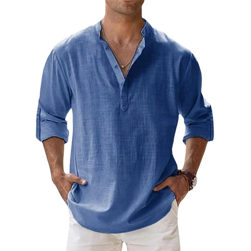 New Cotton Linen Shirts for Men Casual Lightweight Long | SAMAG