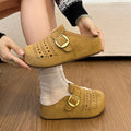 Women's Suede Perforated Buckle Clogs Mules Slides Closed Toe Slip On Breathable Flat Casual Summer Fashion Slippers Shoes Woman