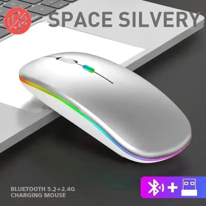 Rechargeable Silent Wireless Mouse LED Backlit Mice PC Laptop Computer Mous 2.4Ghz Receiver Bluetooth Dual Mode Optical Mice