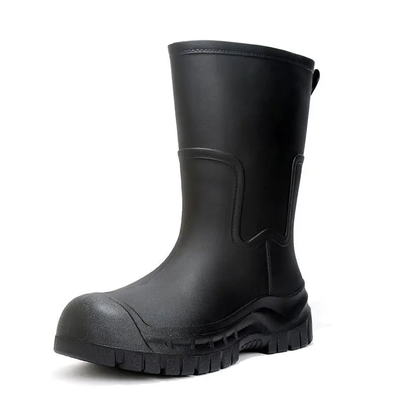 Stylish Men's Tall Rain Shoes New Cinch-Top Waterproof Non-Slip Mid-Calf Boots for Work Fishing Kitchen Use