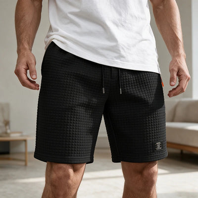 Men Waffle Knit Casual Shorts Drawstring Elastic Waist | SAMAG