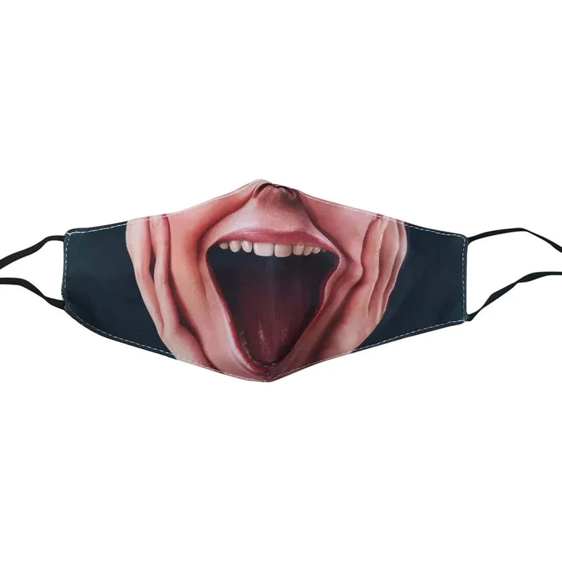 Smile Print Mask With Pocket Unisex Funny 3d Masks For Women Adult Face Scarf Adult Protec Mouthmask Outdoor Party Cosplay Mask