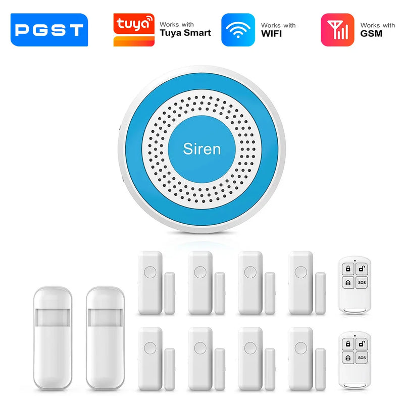 PGST WiFi Alexa Tuya Smart Life Home Alarm Security System Kit Home Automation Alarm Security Protection Door Motion Sensor