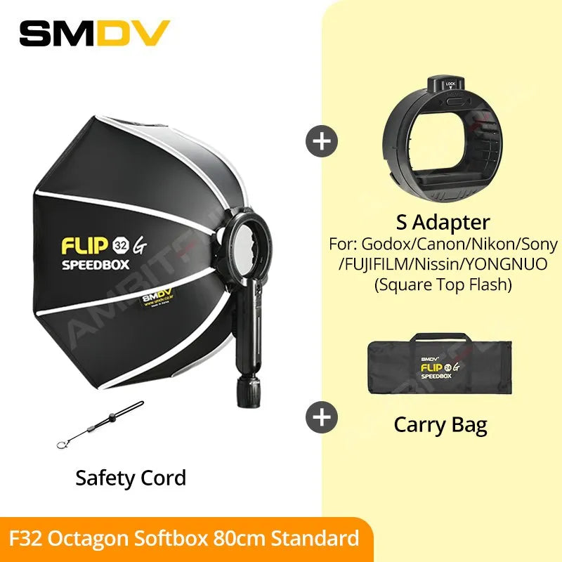 SMDV Flip 32 Quickly Release Parabolic Out Door Softbox for Godox Flash Soft box V1 AD100PRO AD300PRO V860III AD200