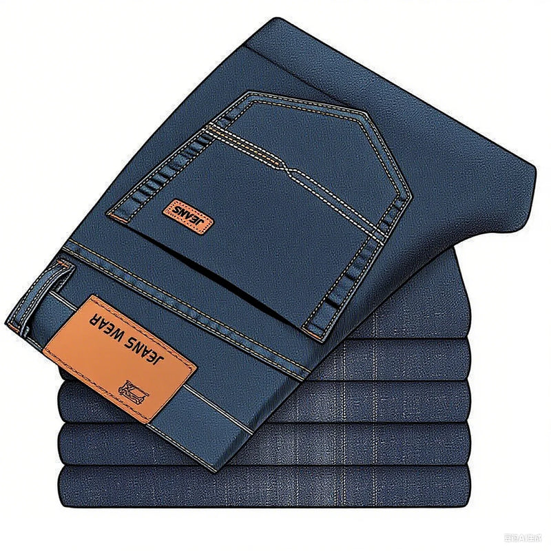 Men's fashion business jeans classic style casual elastic slim fit denim pants black blue - View 7 | SAMAG