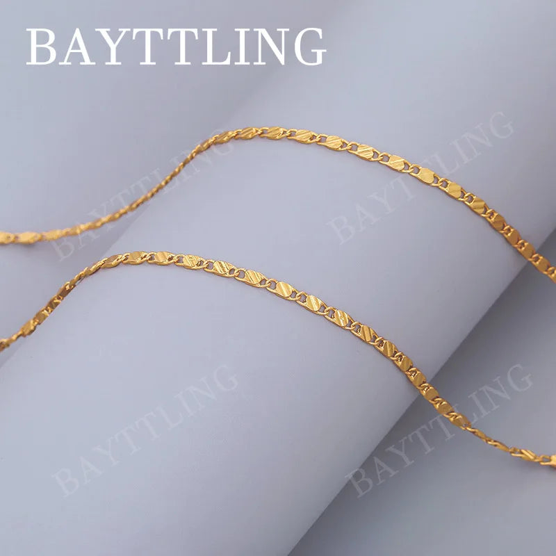Fashion Charm 18k Gold Necklace 2MM 16/18/20/22/24/26/28/30 Inch Side Chain Necklace For Women Men Jewelry 925 Silver Necklace