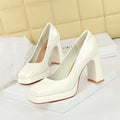 New Waterproof Table Square Toe Super High Heels Women Shallow Mouth Thick Heels Single Shoes Versatile Temperament High Heels