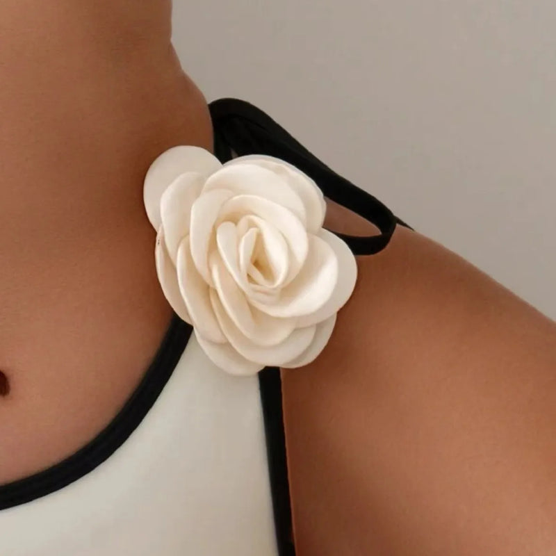 Sexy 3D white black flower patchwork bikini sets string | SAMAG