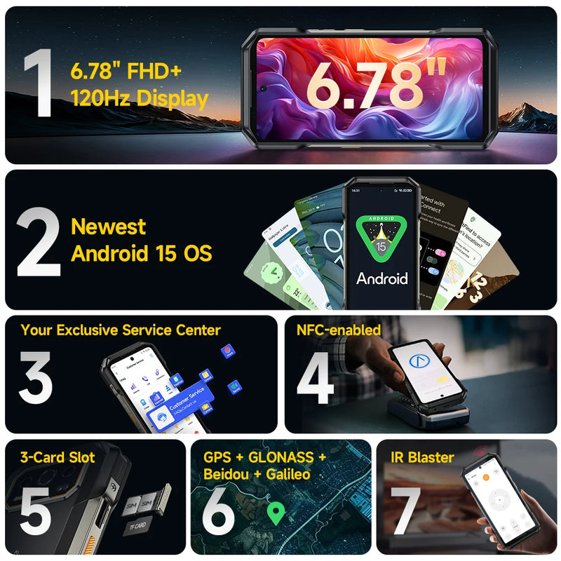 Ulefone Armor 27T Pro+ 5G Rugged Phone 10600mAh Smartphone Android 15 50MP+64MP Night Camera 6.78" Up to 24GB RAM+256GB ROM NFC