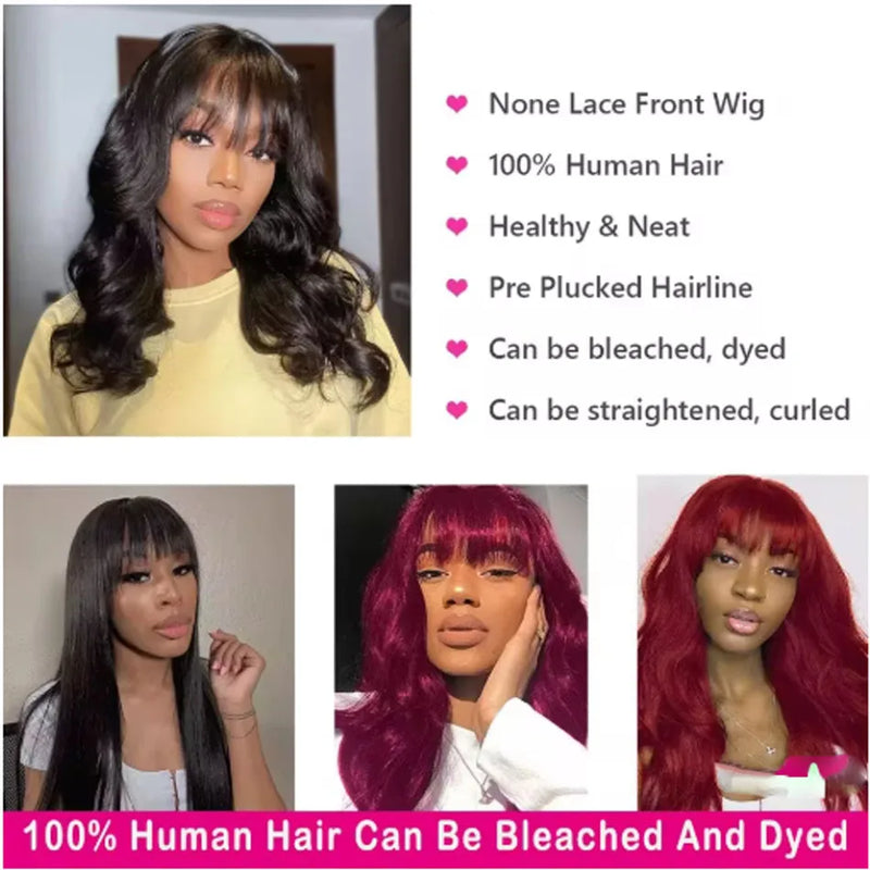 13A Wholesale Body Wave Human Hair Wig With Bangs Full Machine Made Glueless Wear And Go Wig Brazilian Virgin Hair Best Sale