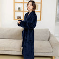 Couple Flannel Robe Winter Thick Warm Bathrobe Long Fleece Sleepwear Loungewear for Men and Women