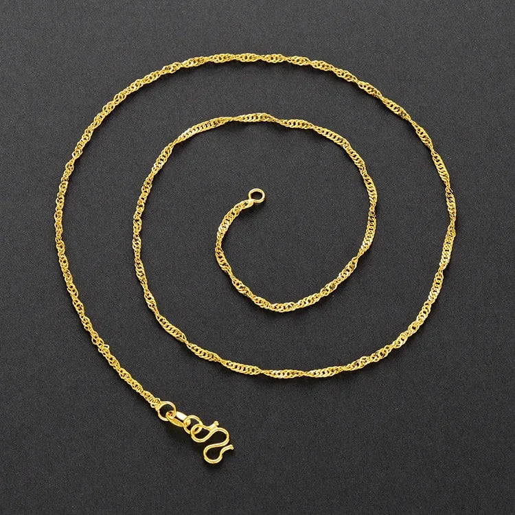 Real 14K Gold Color Necklace Chain for Women's Clavicle Chain Neck Collare for Girlfriend Fashion Birthday Jewelry Gift Not Fade