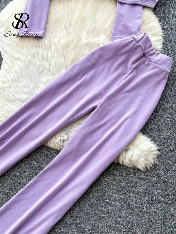 SINGREINY Ladies Fashion Sporty Suits Simple Hooded Cardigan+Halter Lingerie Top+Long Pants Korean Simple Slim Casual 3Pcs Sets