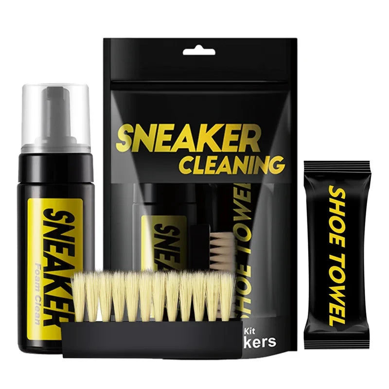 150ML Dry Cleaning Set for Shoes Water-Free Foam Sneaker Cleaner with Brush and Cloth for White Shoes and Boots