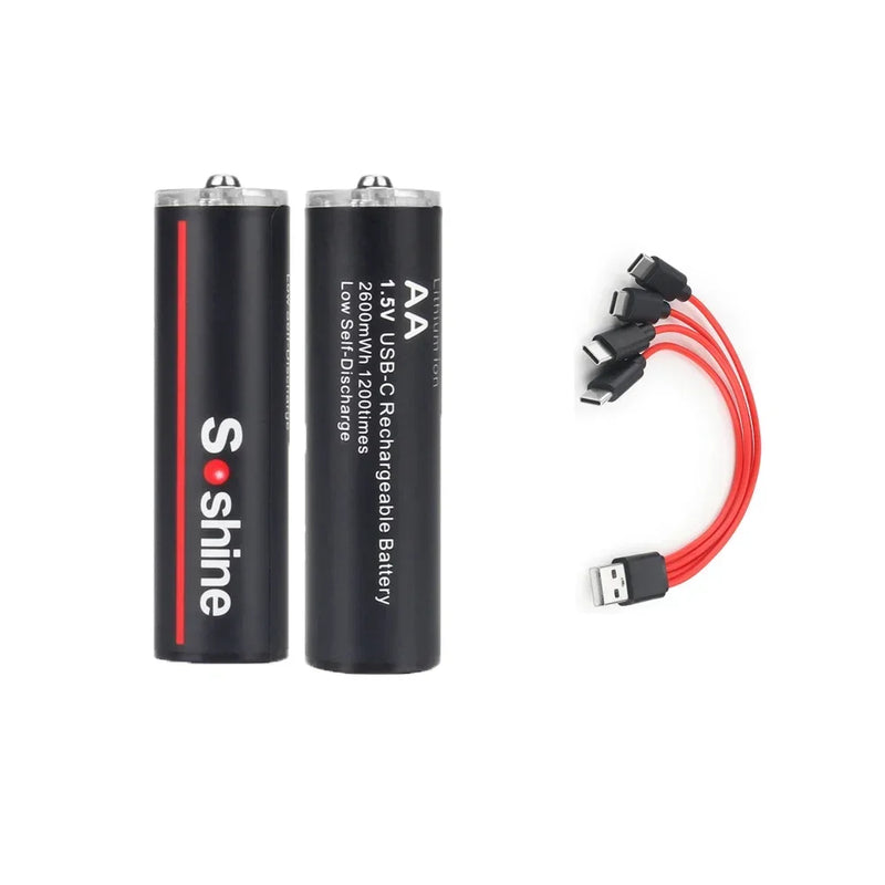 Soshine Original 2600mWh AA Rechargeable Batteries 2A 1.5V USB Lithium Battery Low Self-discharge1200 Times Cycle Li-ion Battery