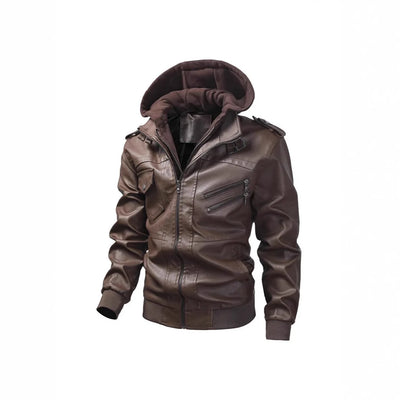 Men's Youth Hooded PU Leather Fashion Locomotive Casual | SAMAG