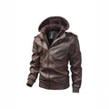 Men's Youth Hooded PU Leather Fashion Locomotive Casual Jacket Large Size Hat Removable