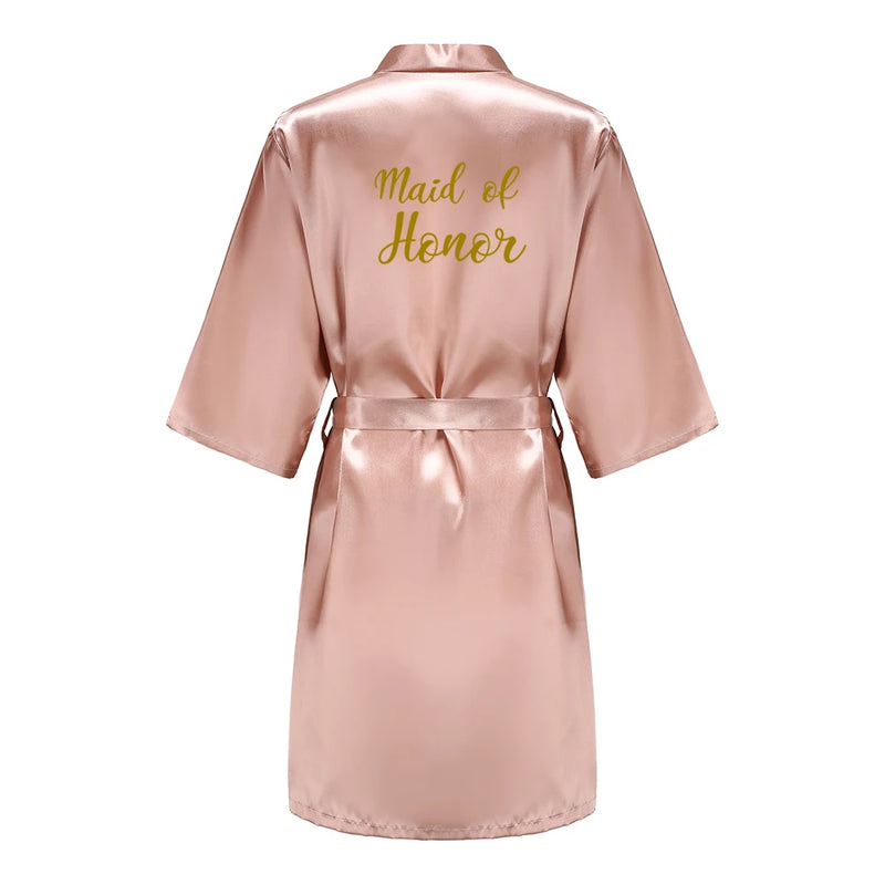 Rose Gold Kimono Satin Women Bathrobe Wedding Sister | SAMAG