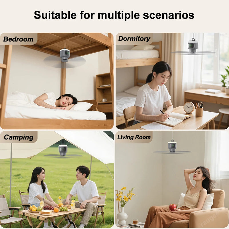 Portable Ceiling Fans Outdoor Camping Ceiling Fan Air Circulator 12000mAh Rechargeable Electric Fan for Home with Light Remote