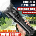 Rechargeable LED Flashlight Zoomable Torch with LCD Display 3 Modes Waterproof High Power Hand Light Outdoor Wilderness Camping