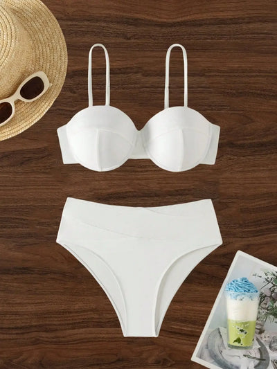 Sexy White Push Up Bikinis Sets Two Pieces Plain | SAMAG