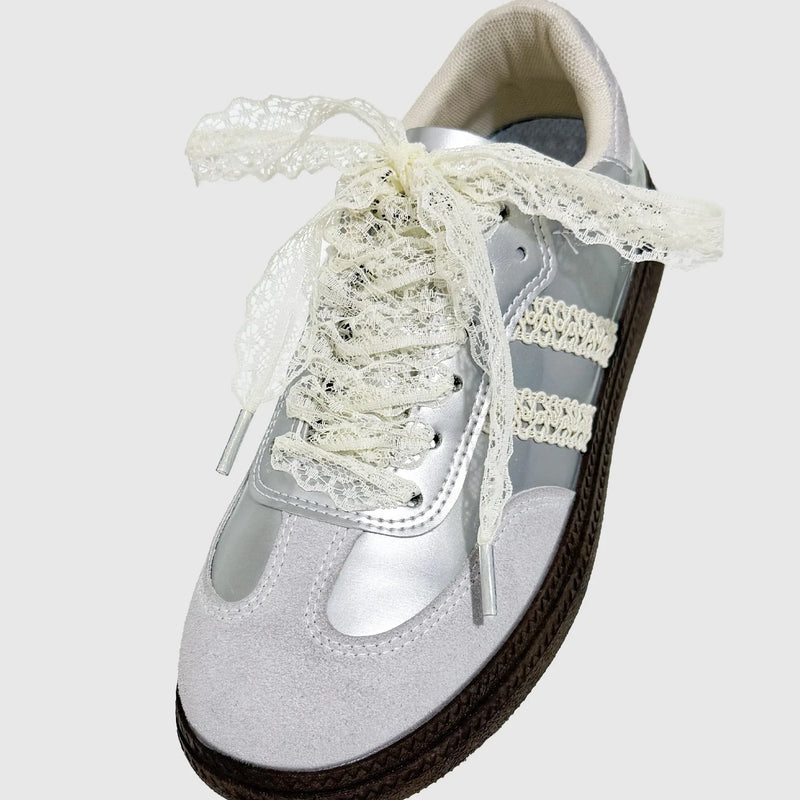 1Pair Fancy Lace Shoelaces for Women Casual Shoes Width Flat Shoelace for Sneakers Black White Shoe Laces Accessorices