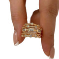 2025 New Stainless Steel 18 K Gold Plated Sun Rings for Women Natural Stone Inlaid in Hollow Metal Texture Ring Trendy Jewelry