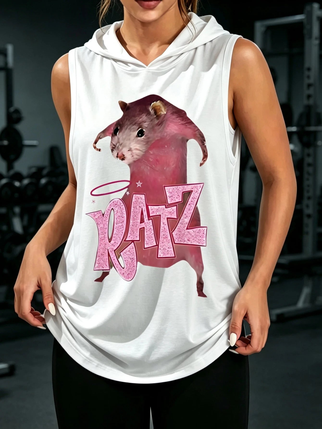 Pink Ratz Unisex Sleeveless Hooded Tank Top Y2K Retro Aesthetic Animal Print Cute Rat Graphic Hood Vest Streetwear for Men & Women