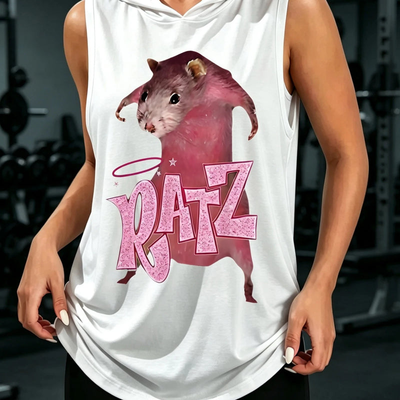 Pink Ratz Unisex Sleeveless Hooded Tank Top Y2K Retro Aesthetic Animal Print Cute Rat Graphic Hood Vest Streetwear for Men & Women