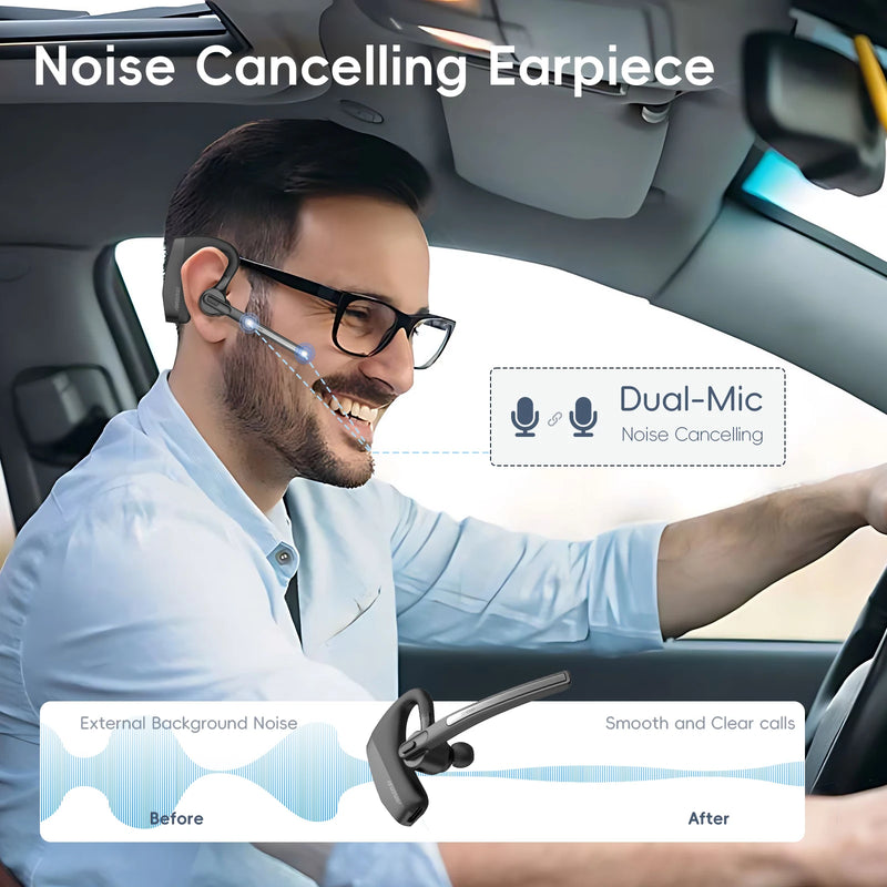 Newest K30 Bluetooth Headset Wireless Headphones Dual-Mic Mute Noise Cancelling Earpiece Handsfree Earphones for Driver Office