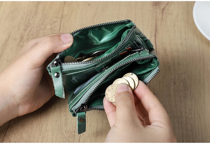 CONTACT'S Fashion Genuine Leather Women Wallet Bifold Card Holder Coin Purse Small Women's Purse Money Clip Men Pocket Wallets