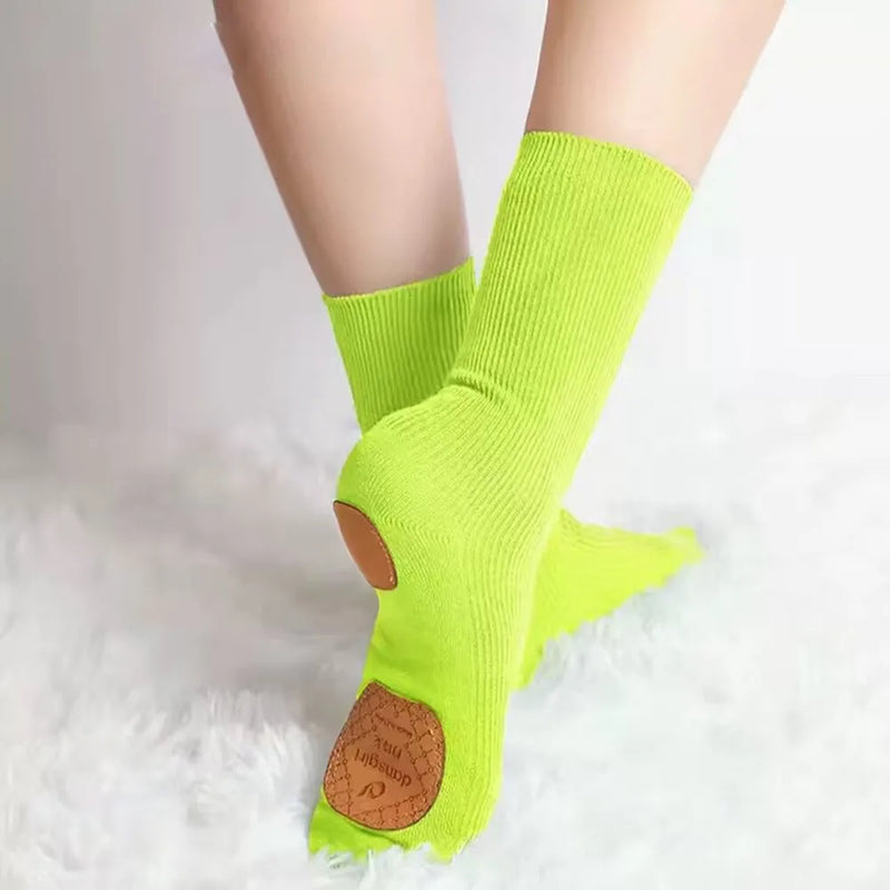 Professional Dance Socks Cotton Mid-tube Bottom Modern Dance Sock Non-slip Silicone Indoor Fitness Socks Floor Socks Dance Sport