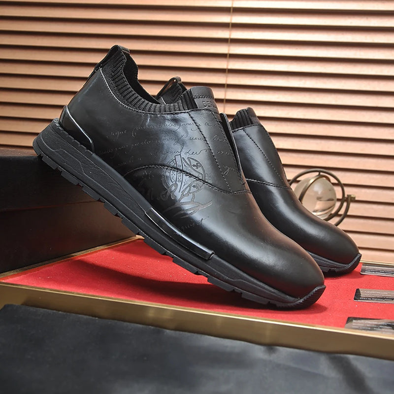 BLLIYOSS 1895 Men Shoes 2025 new Calf leather stitching  high quality Three dimensional relief sculpture Embossed badge pattern