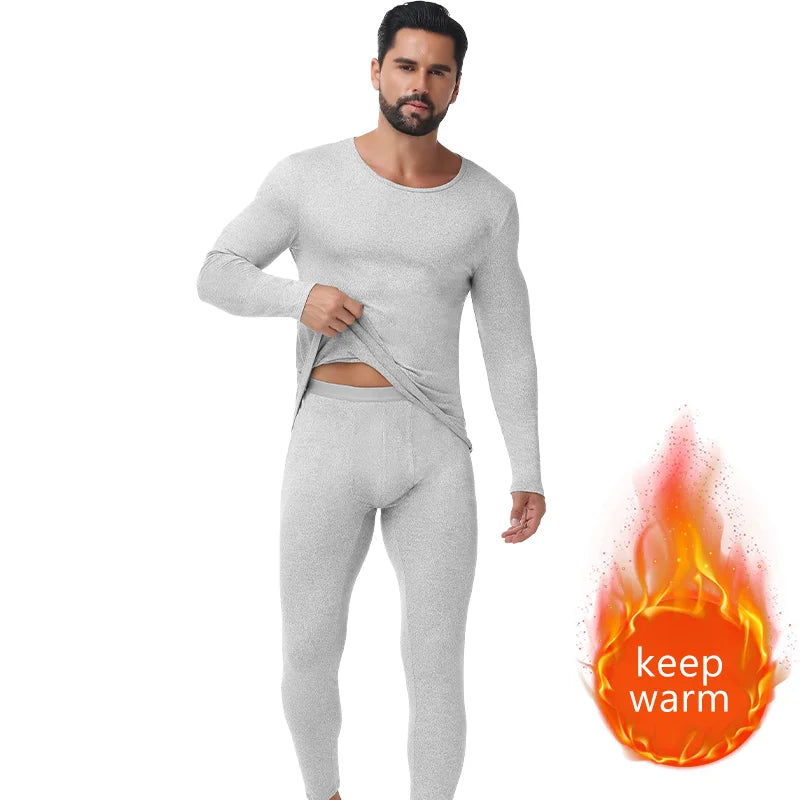 Slimbelle Men's Long Johns Set Winter Thermo Underwear Set Compression Long Sleeve Top Soft Breathable Round Neck Underwear