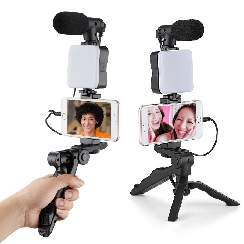 Smartphone Vlogging Kit With Tripod Phone Holder Mini Mic LED Fill Light Starter For Live Stream Video YouTube