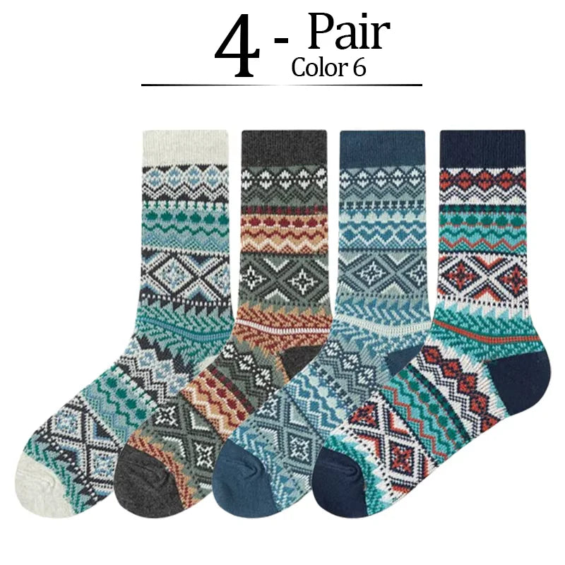 4 Pairs Man Short Socks Retro Bohemian Stripe Style | SAMAG